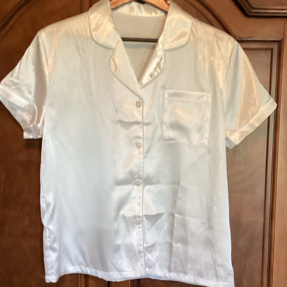 Elegant Satin Pajama Set - Cream